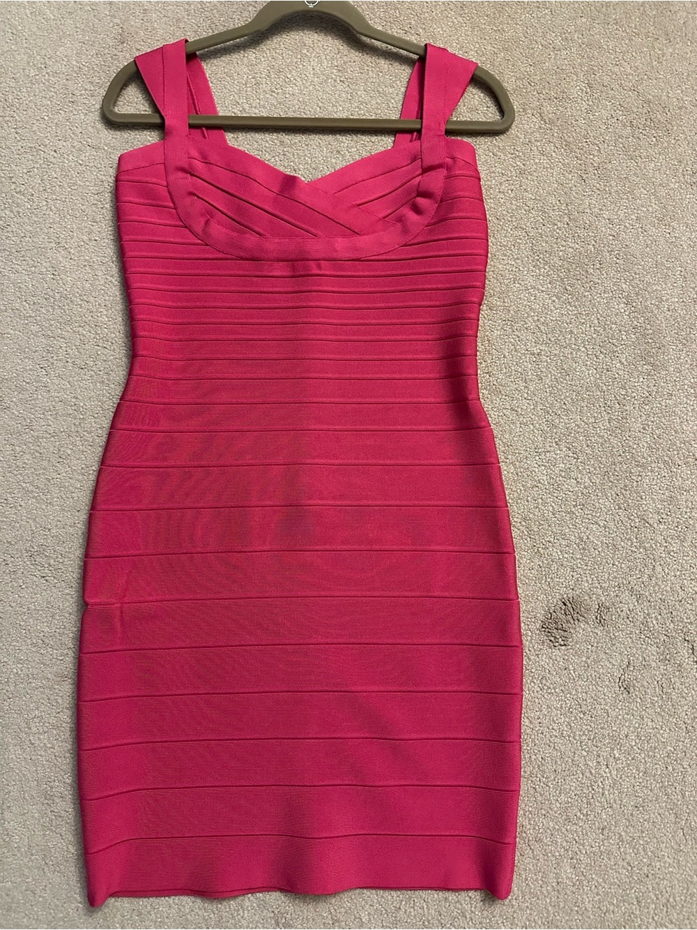 Herve Leger Fuchsia Bandage Mini Dress with Sweetheart Neckline
